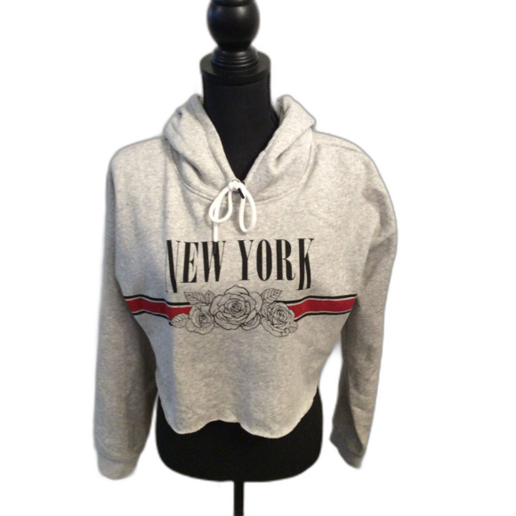Garage Cropped Gray Hoodie Large L New York Roses - Picture 3 of 5